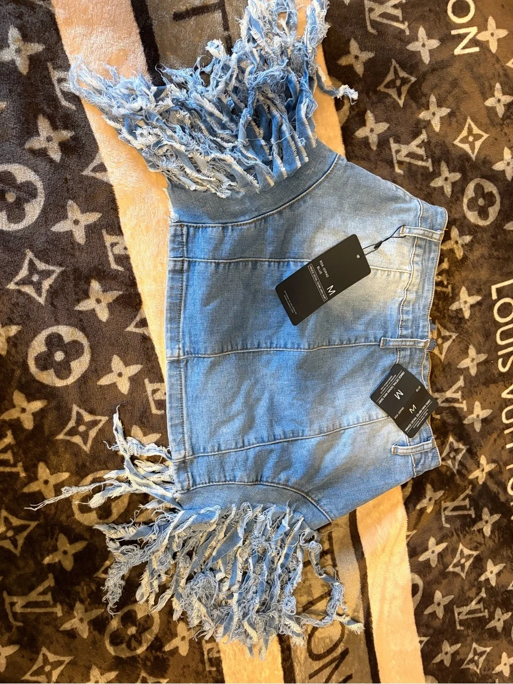 American Bazi Blue Denim Fringe Mini Skirt - Picture 2 of 5